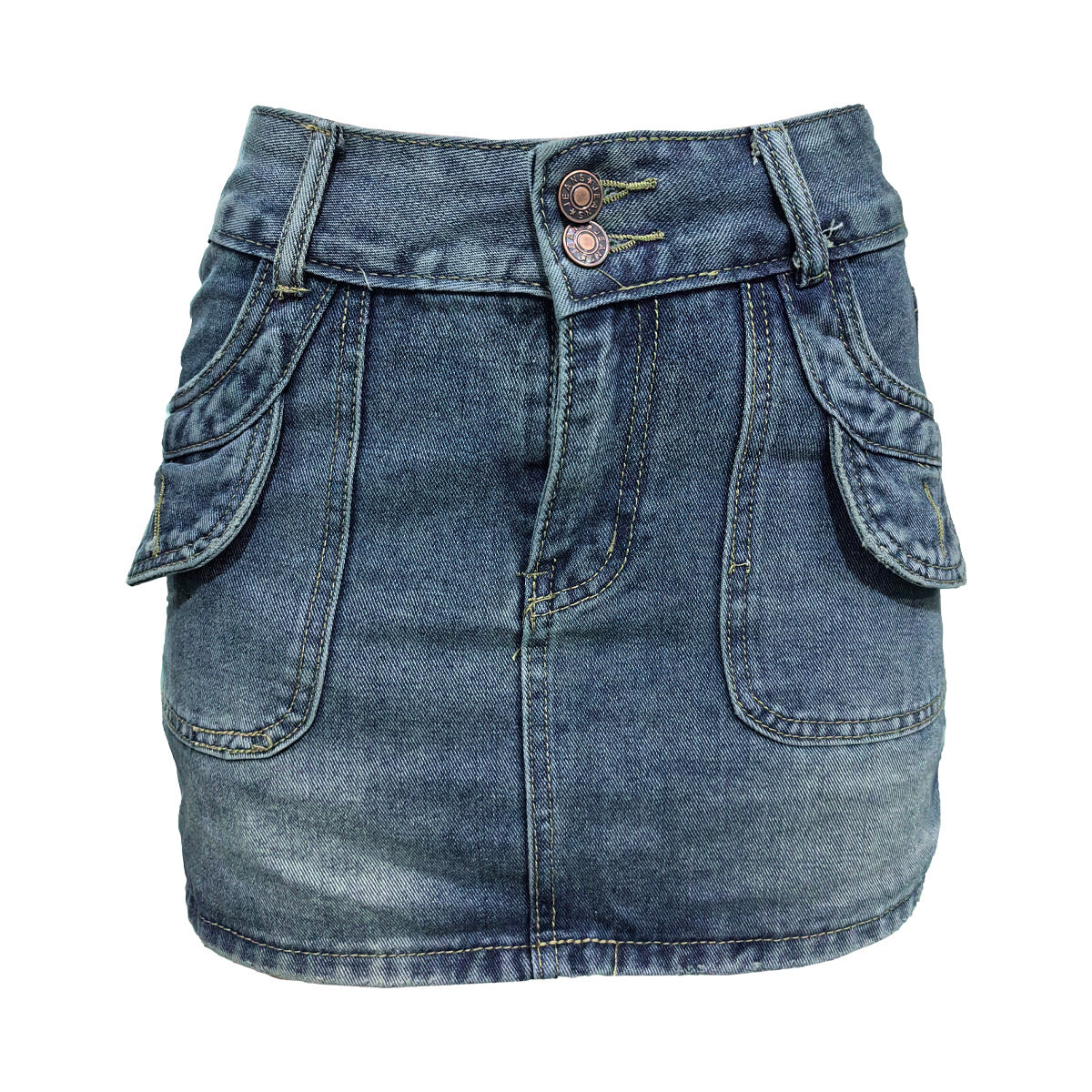 Women Washed Double Button Denim Skirt 6