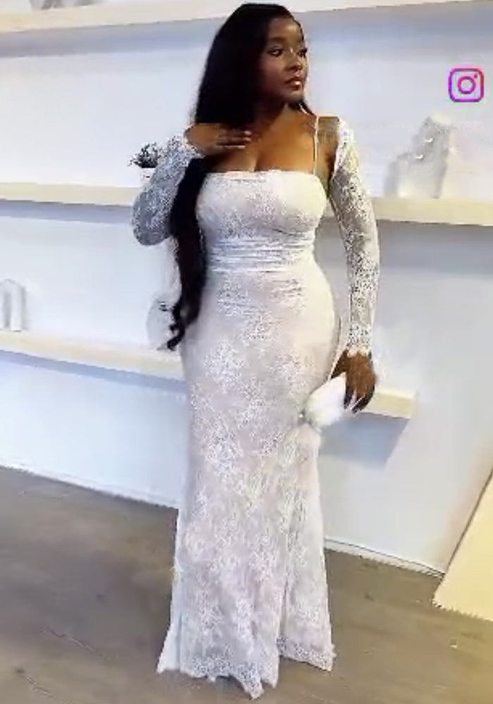 Women Sexy Suspender Backless Strapless Lace Dress Set