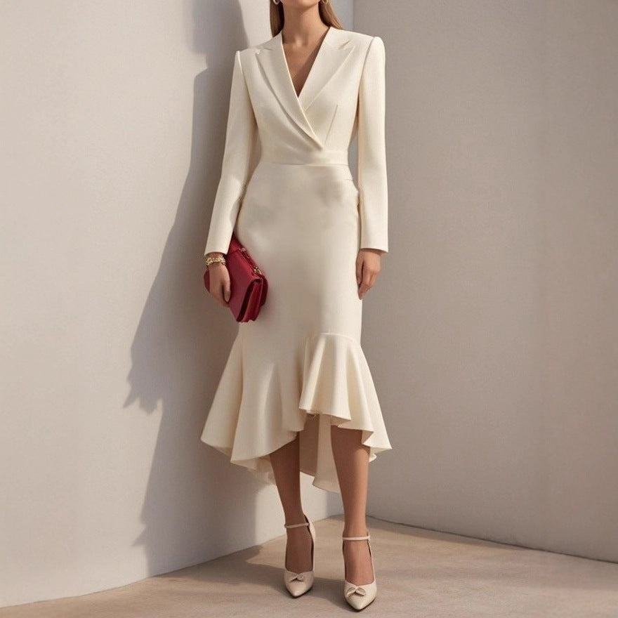 Autumn Turn-Down Collar Chic Slim Waist Slim Fit Mermaid Dress 7