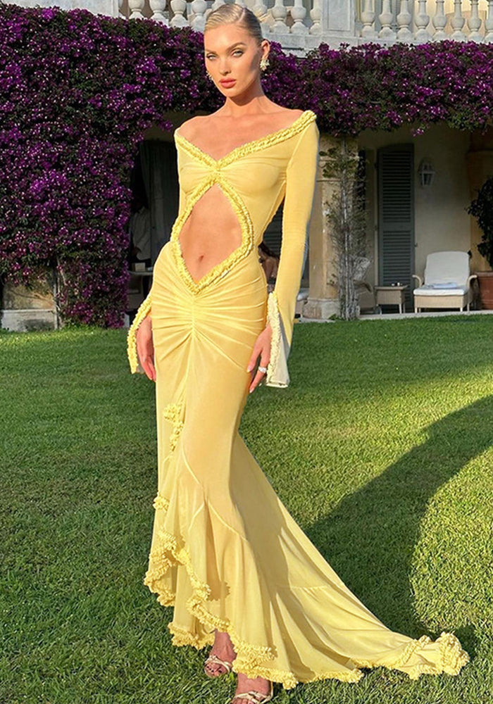 Women Hollow Gathered Lace Dress