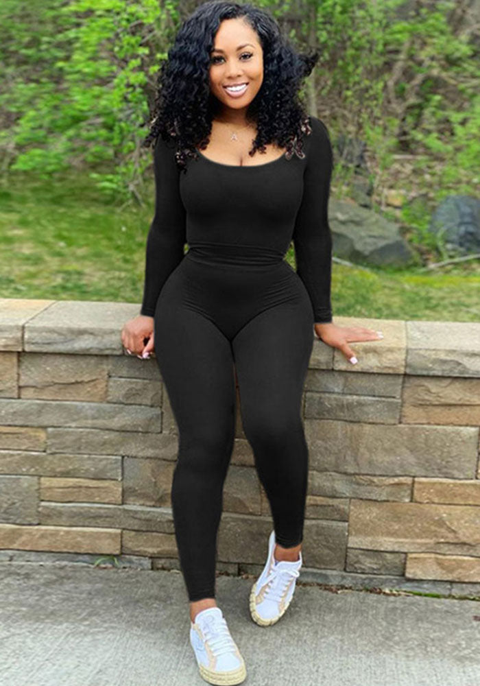 Women Soild Women Long-Sleeved Top and Casual Sports Pants Two Piece Set