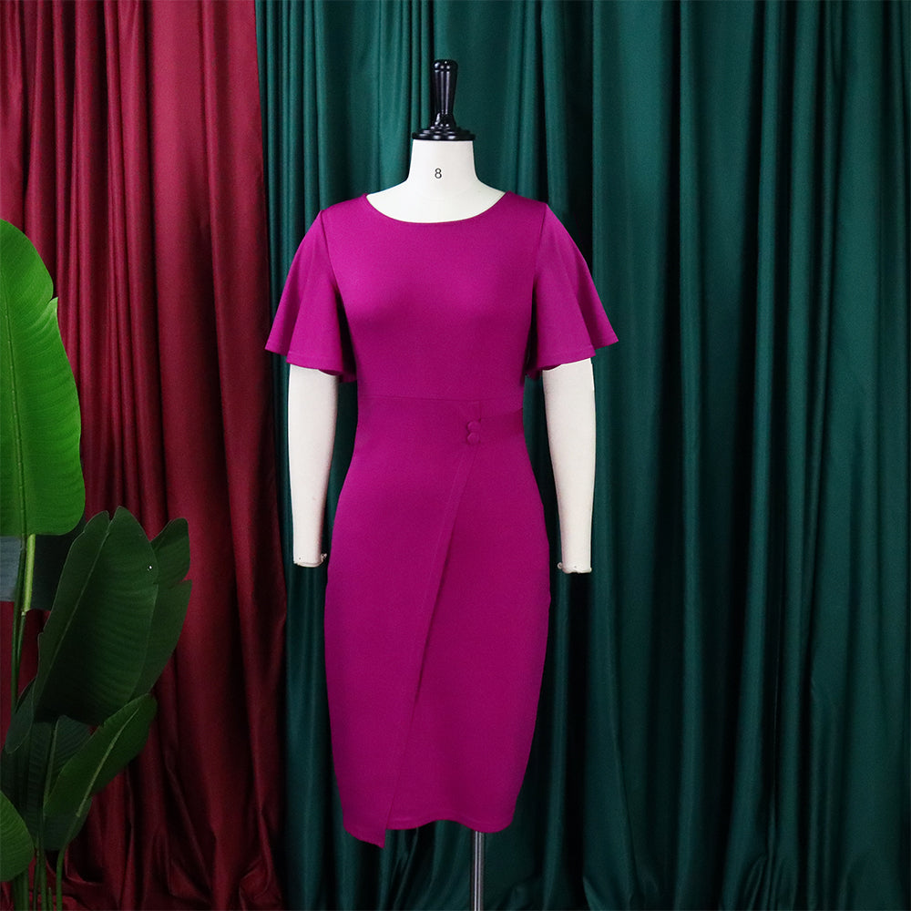 Autumn Professional Purple Ruffle Sleeves Pencil Office Dress 4