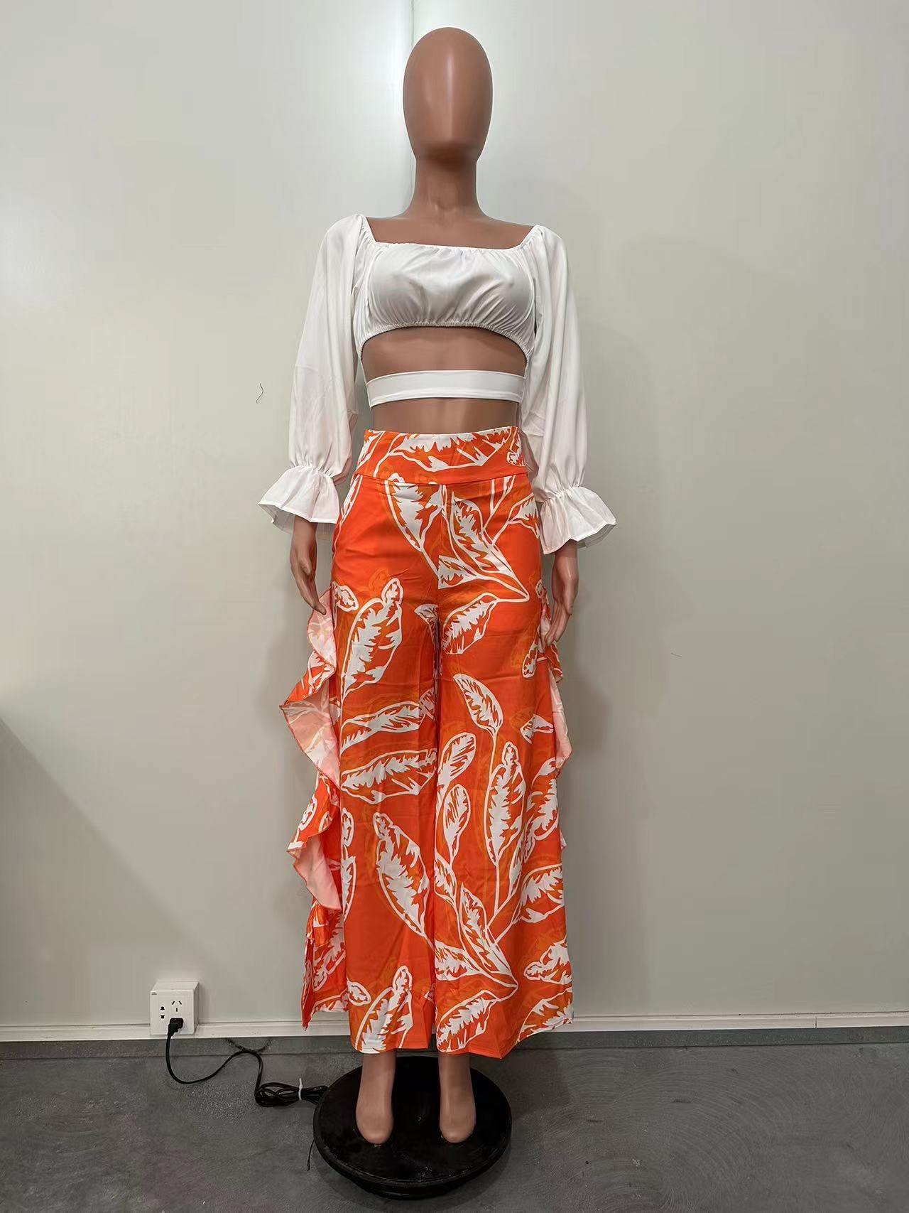 Sexy Off Shoulder Top Ruffle Edge Pants 5