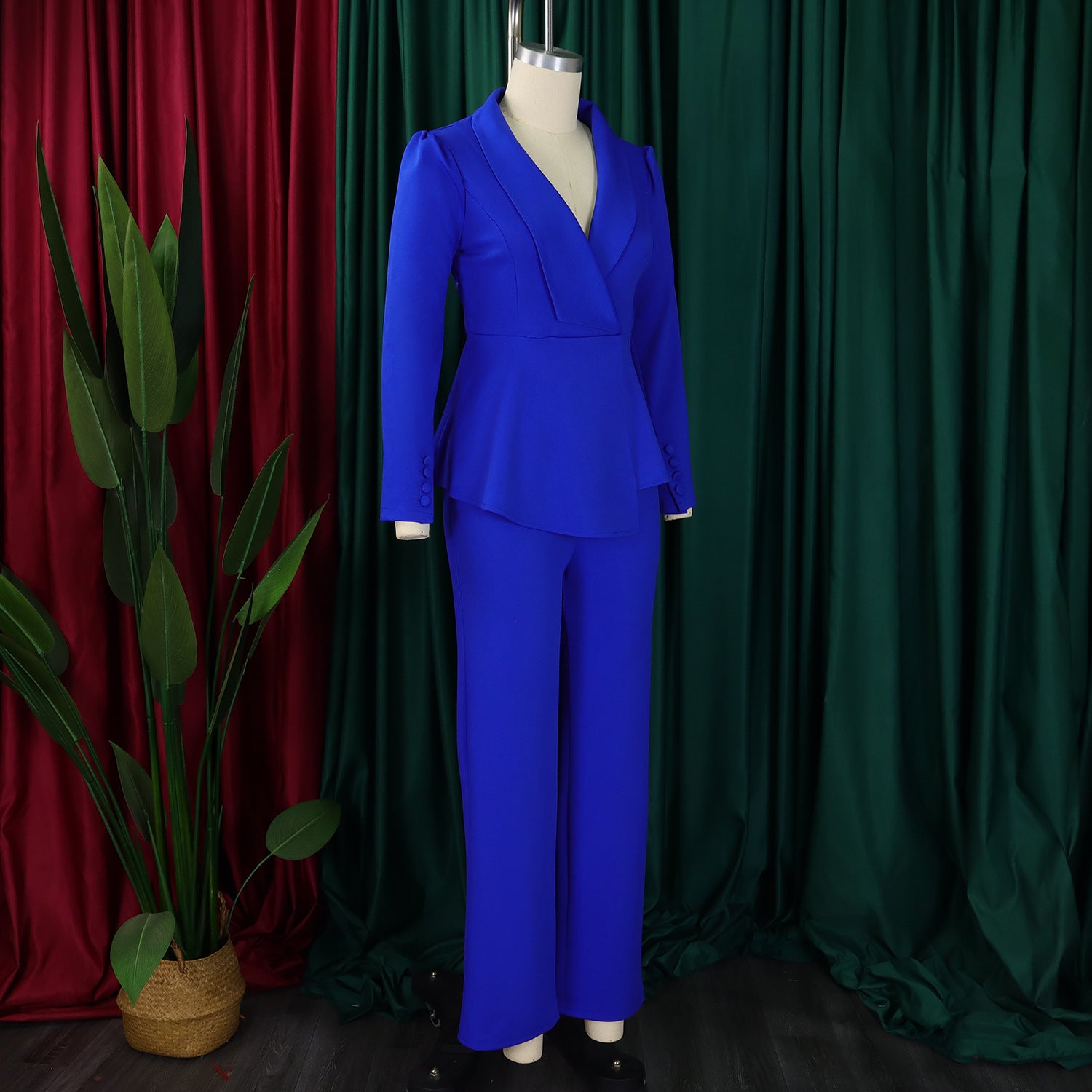 Women Elegant Ruffled Long Sleeve Top Wide Leg Pants Two-Piece Set 13