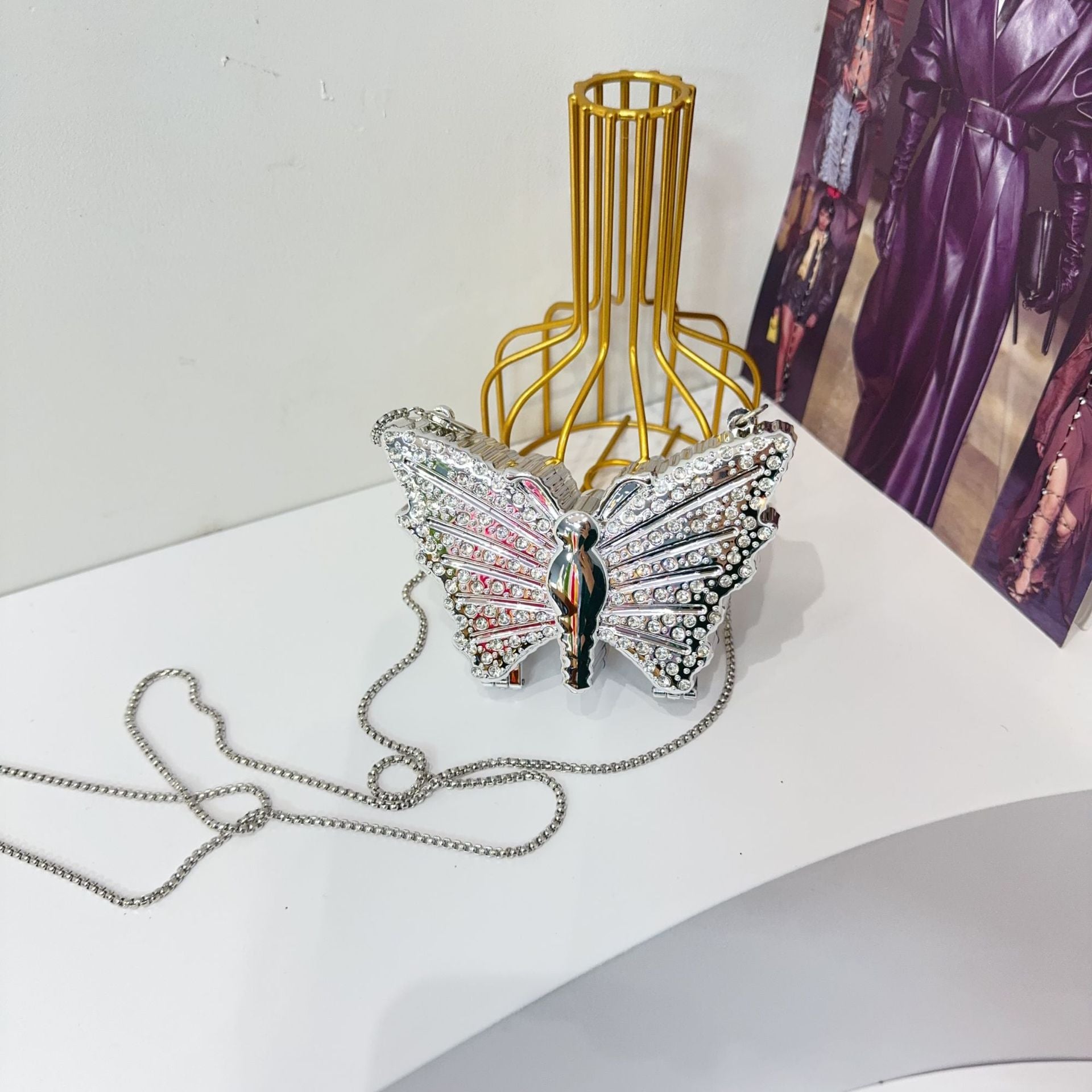 Women Chain Diamond-Encrusted Butterfly Mini Shoulder Bag 13