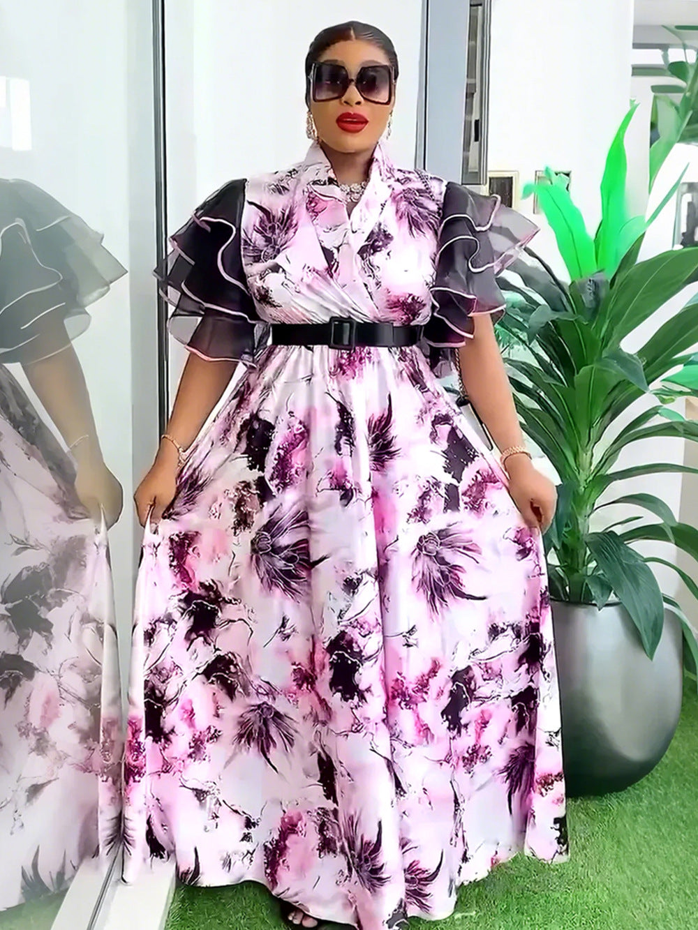 Plus Size African Women Printed Dress Puff Sleeve Long Dress 7