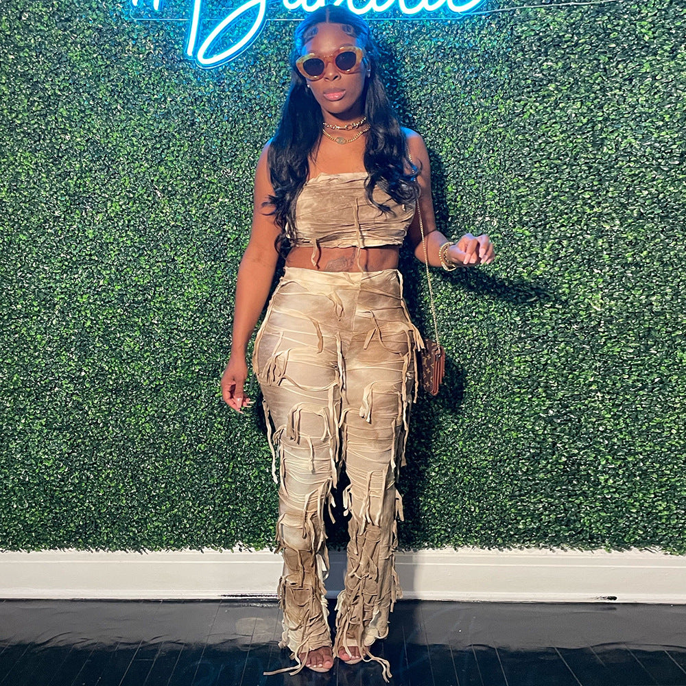 Summer Crop Low Back tie-dye auspicious pants suit for women 8