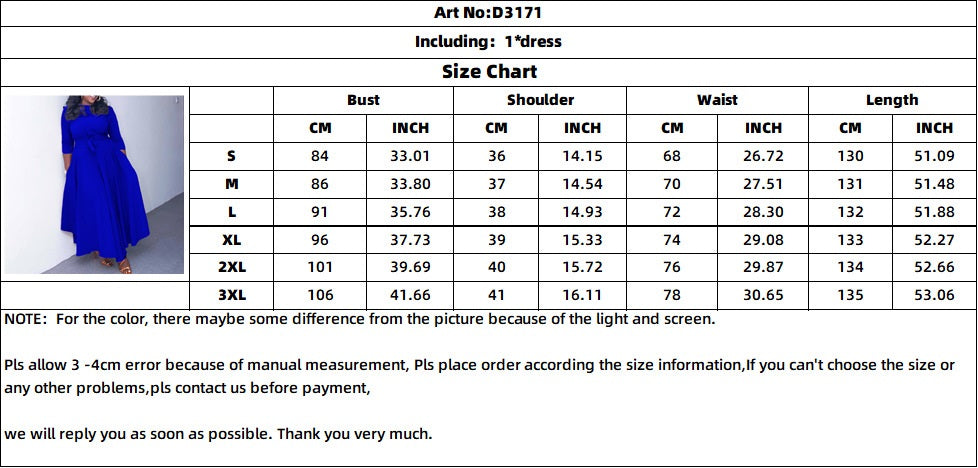 Women's Fall Winter Fashion Chic Solid long sleeve Belted African Plus Size Maxi Dress 24