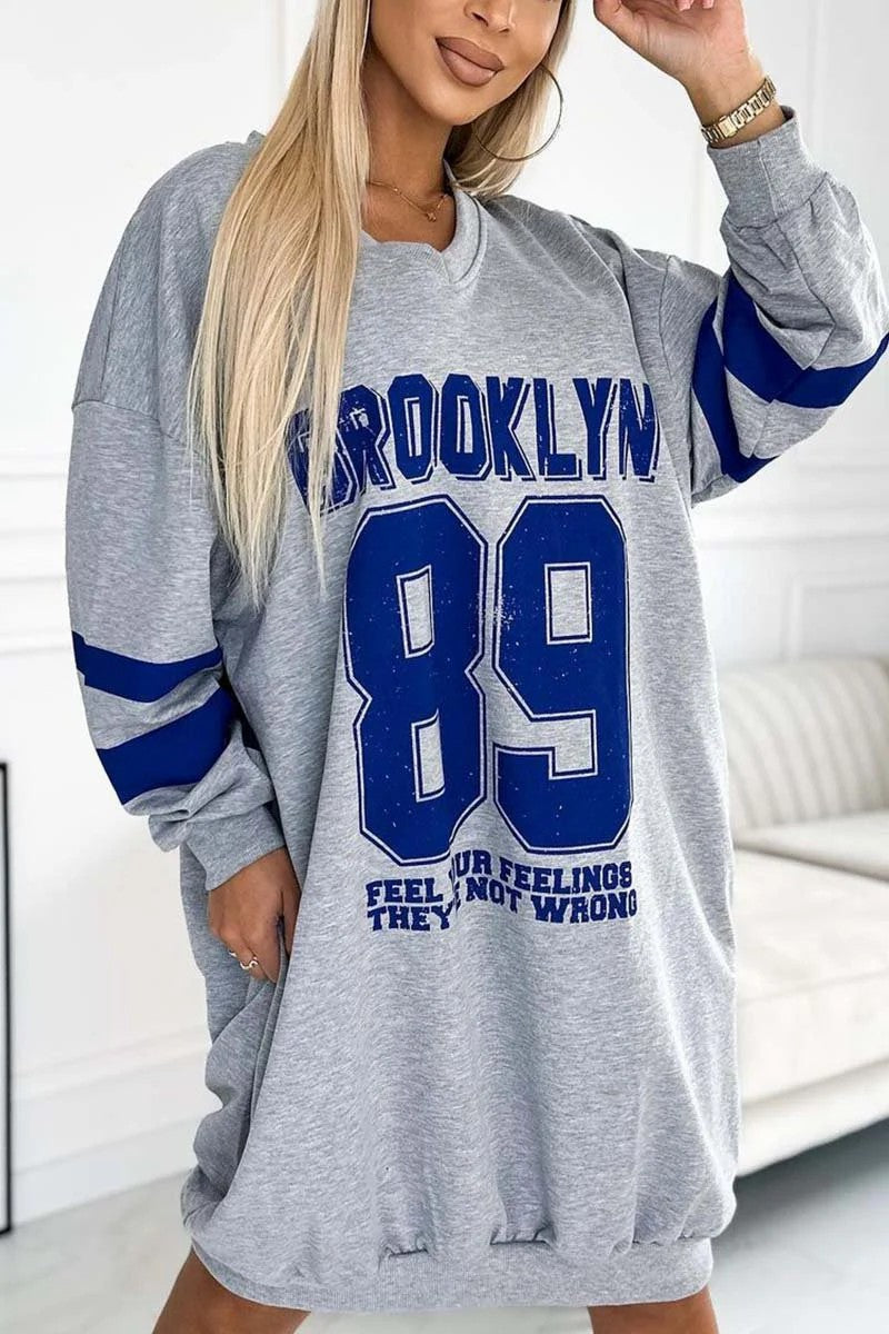 Autumn Winter Women Casual Sports Letter Printed Sweatshirt Dress