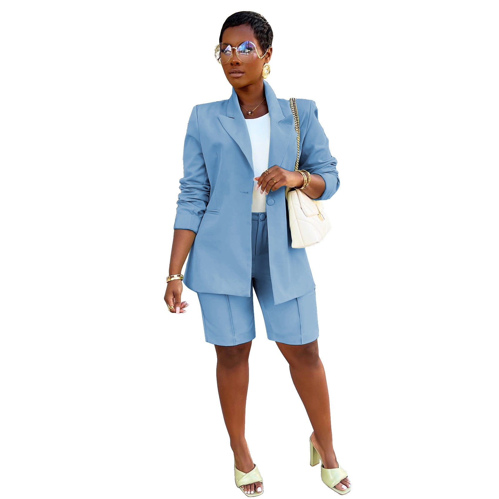 Women Career Blazer and Shorts Two-Piece Set 12