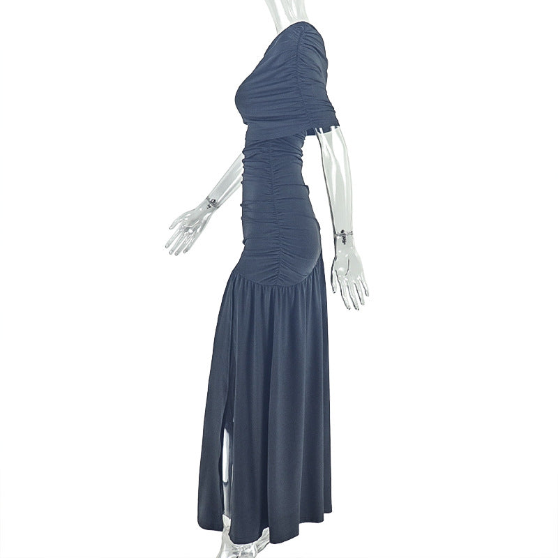 Fashion Asymmetrical Slash Shoulder Casual Slit Maxi Dress 9