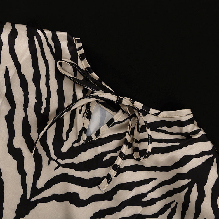 Long-Sleeved Zebra Stripes Crop Top High-Waist Fishtail Skirt Two-Piece Set Women's Clothing 12