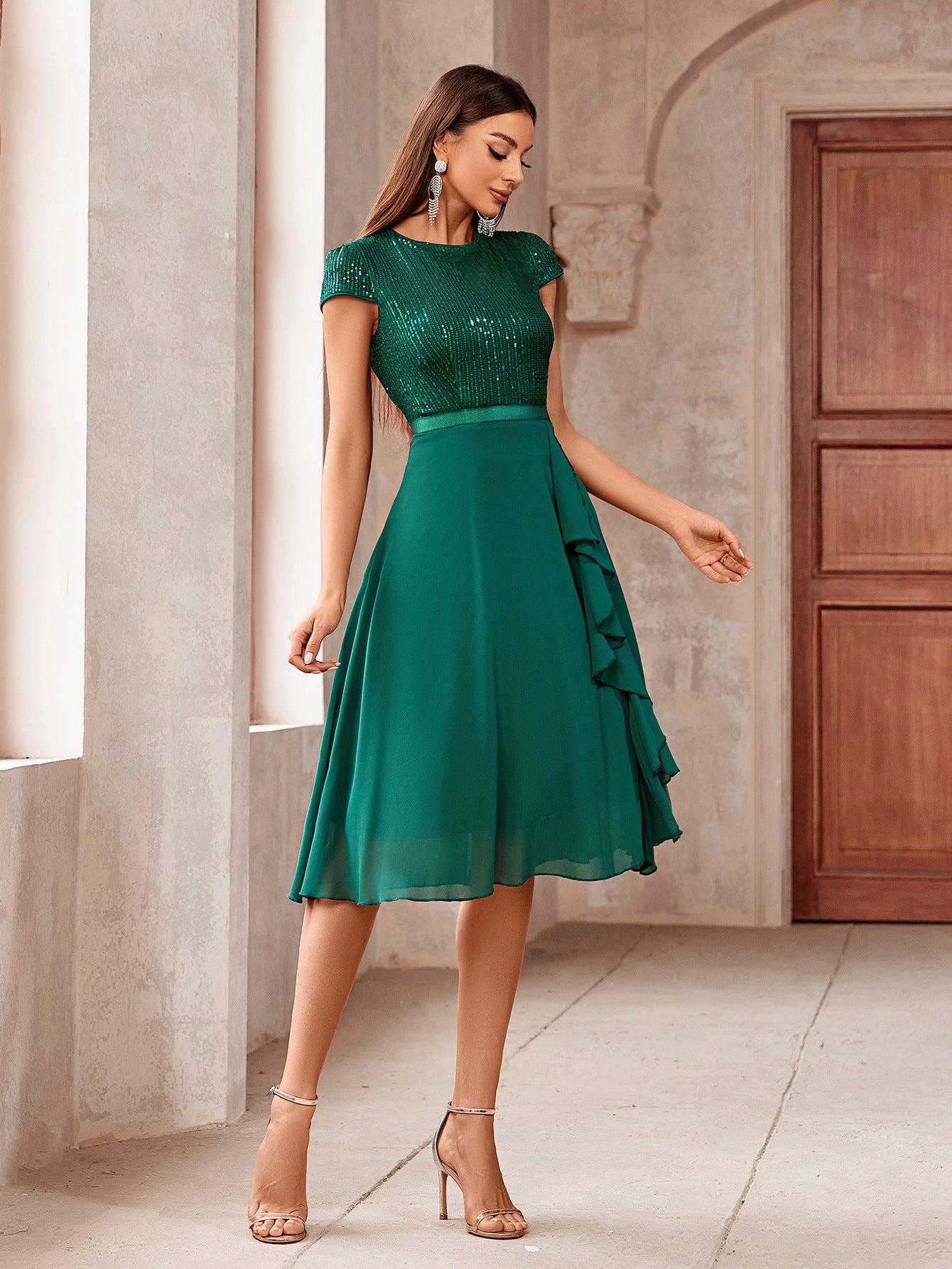 Solid Color Spring Summer Women's Short-Sleeved Slim-Fit Women's Dress 6