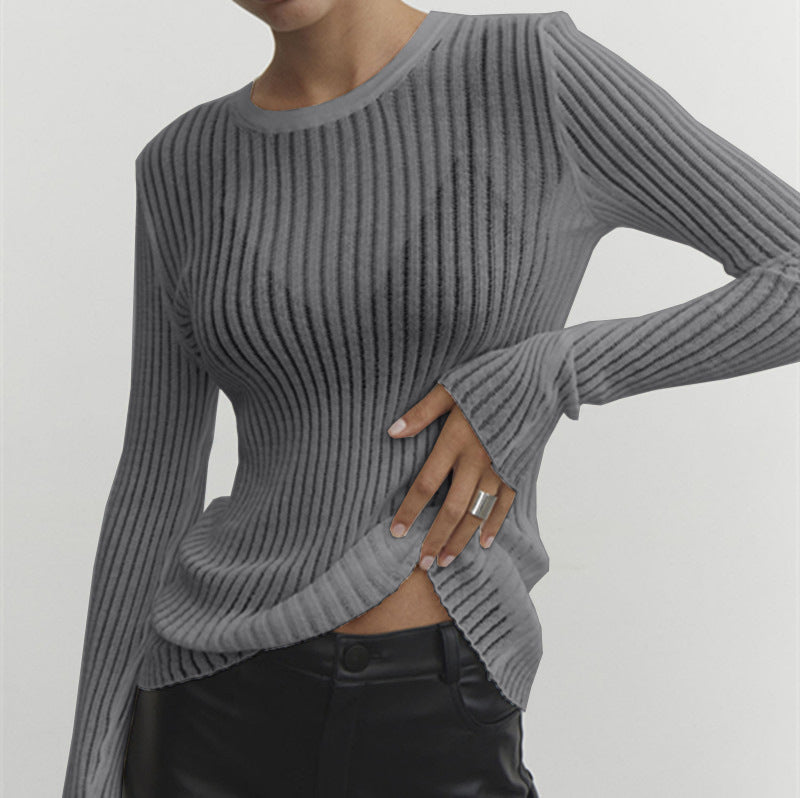 Women Long Sleeve Round Neck Breathable knitting Top 13