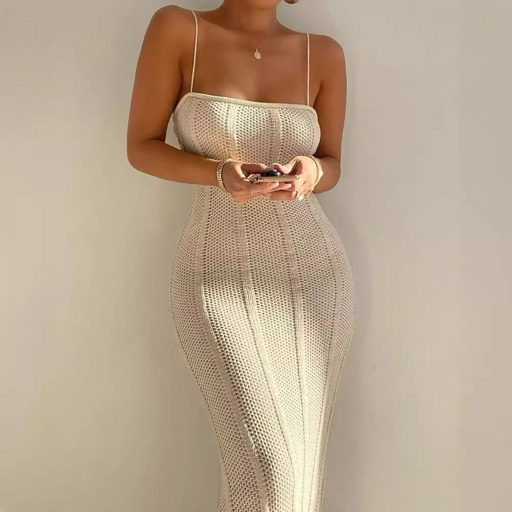 Women's Sexy Strap Knit Slim Long Dress 5