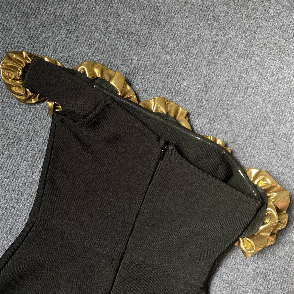 Women elegant party golden flower one-shoulder Bodycon bandage dress 18