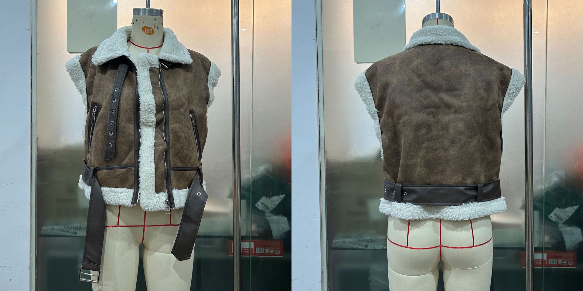 Women Zipper Pu-Leather Furry Patchwork Vest 13