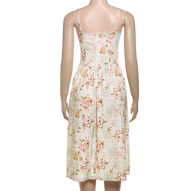 Summer women's clothing Chic sexy Low Back Slim Waist printed dress female 9