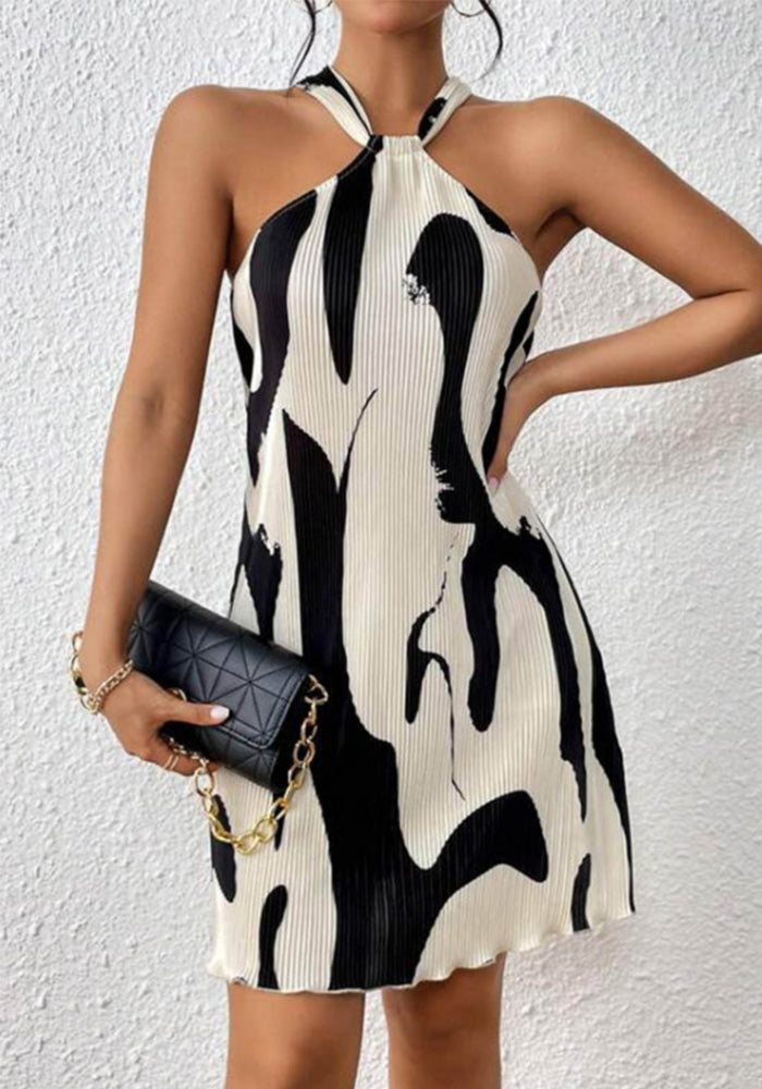 Casual Fashion Print Halter Neck Mini Dress