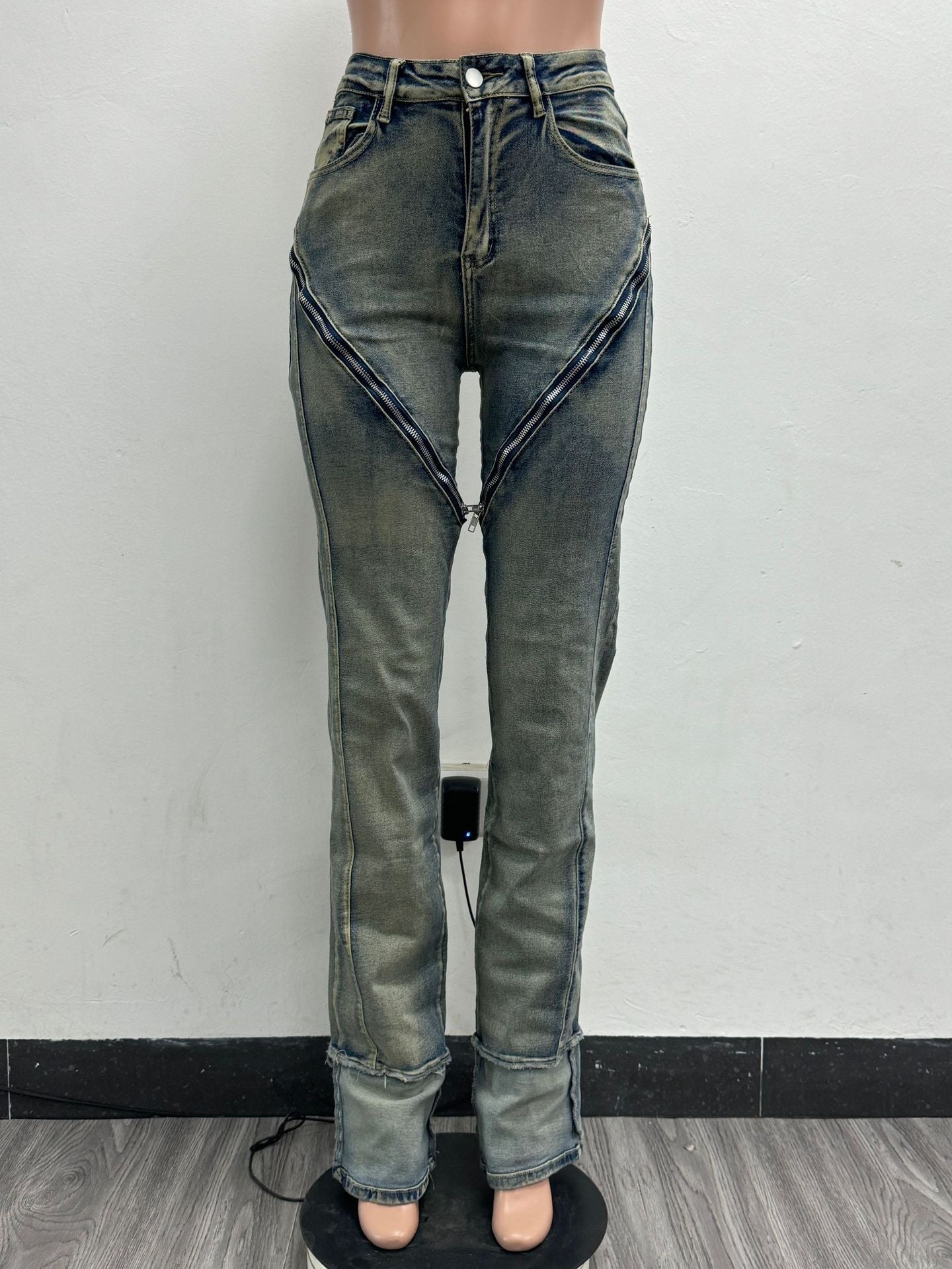 Women Spring Sexy Stretch Washed Zipper Denim Pants 10