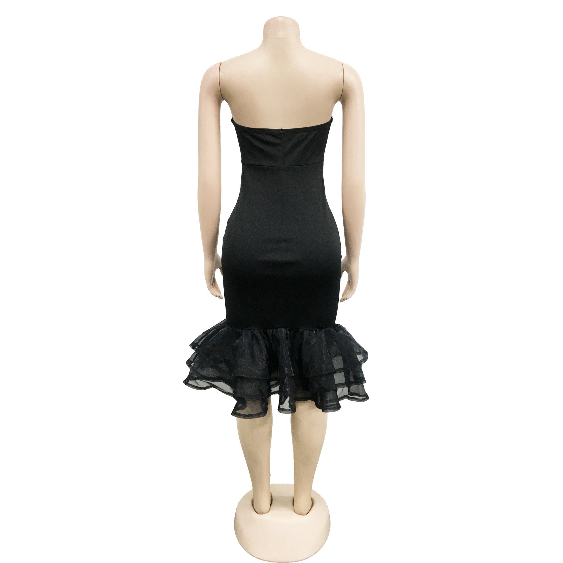 Women's Solid Color Sexy Strapless See-Through Mesh Bodycon Dress 17