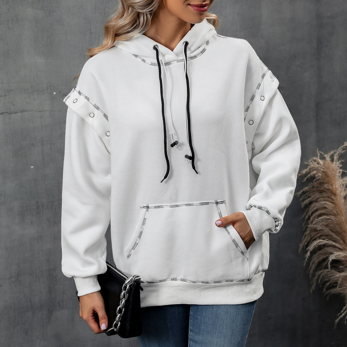 Autumn and winter Women raglan sleeve drawstring long-sleeved Hoodies 6