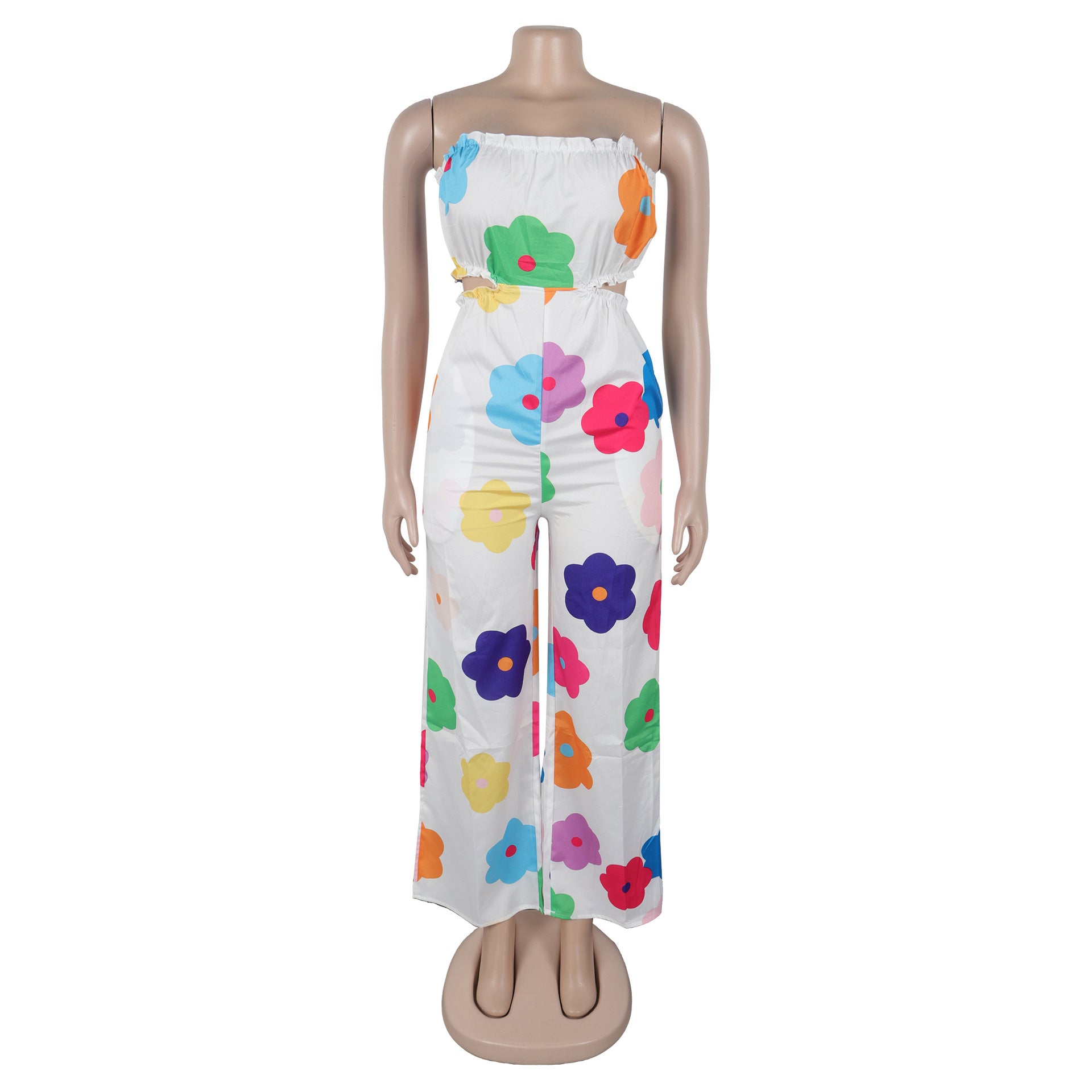 Women Elegant Strapless Printed Wide-leg Jumpsuit 15