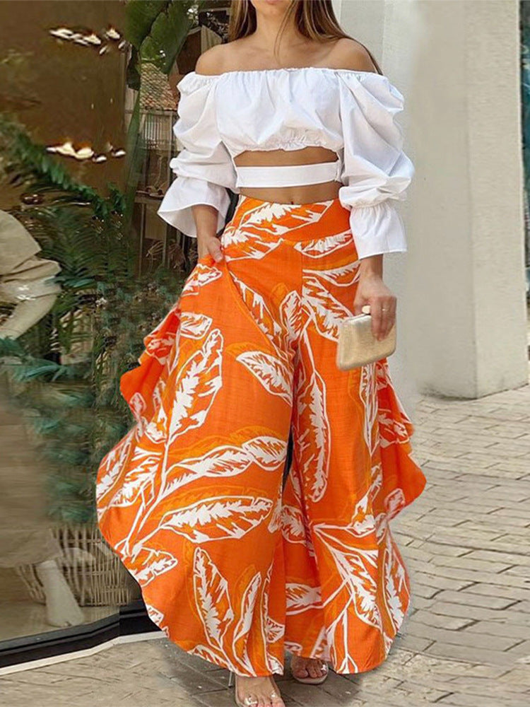 Sexy Off Shoulder Top Ruffle Edge Pants 3