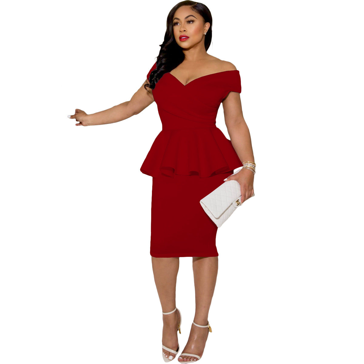 Womens Ol V Neck Sleeveless Bodycon Dress
