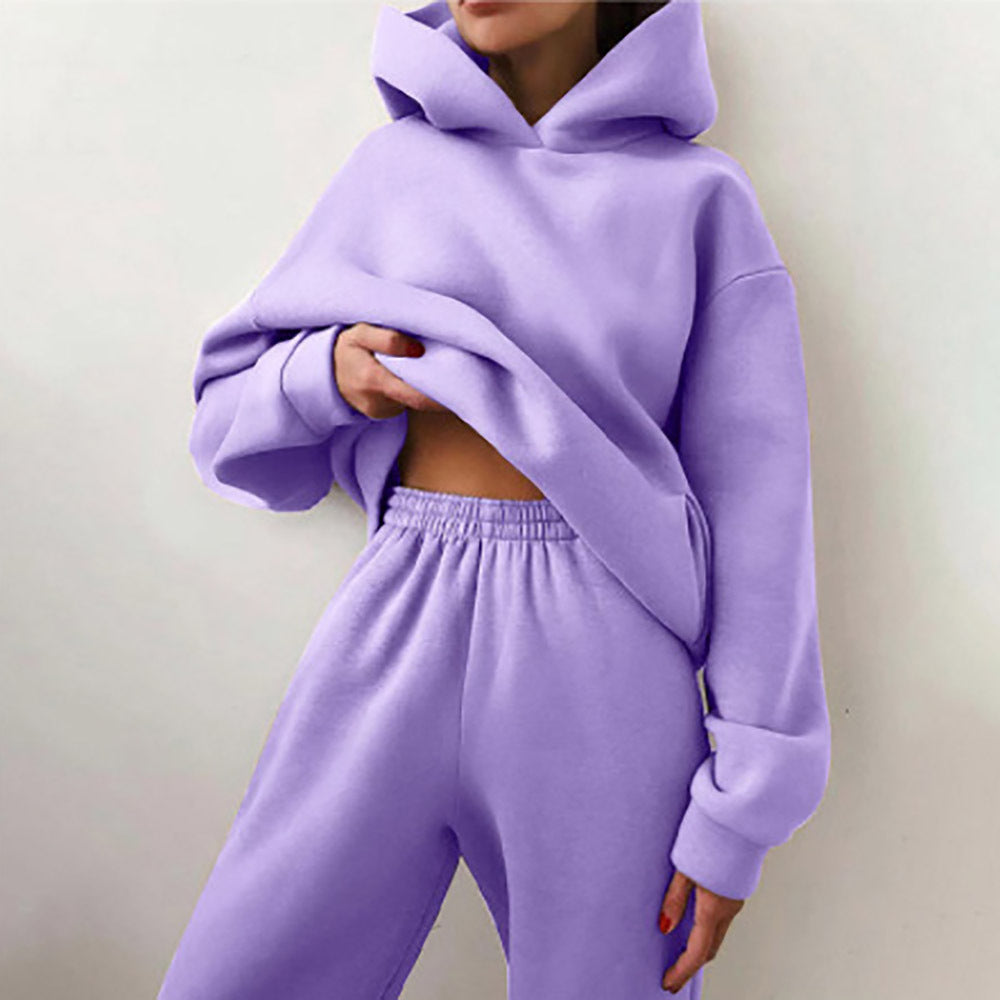 Fall/Winter Women Casual Solid Hoodies + Pant Two Piece 22
