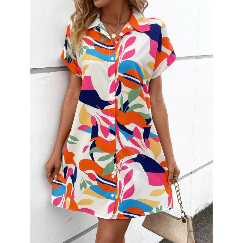 Women short sleeve printed shirt dress 9