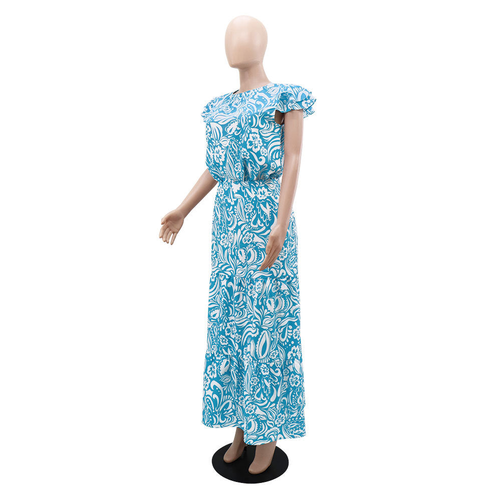 Women floral short-sleeved Top and Long Skirt two-piece set 4