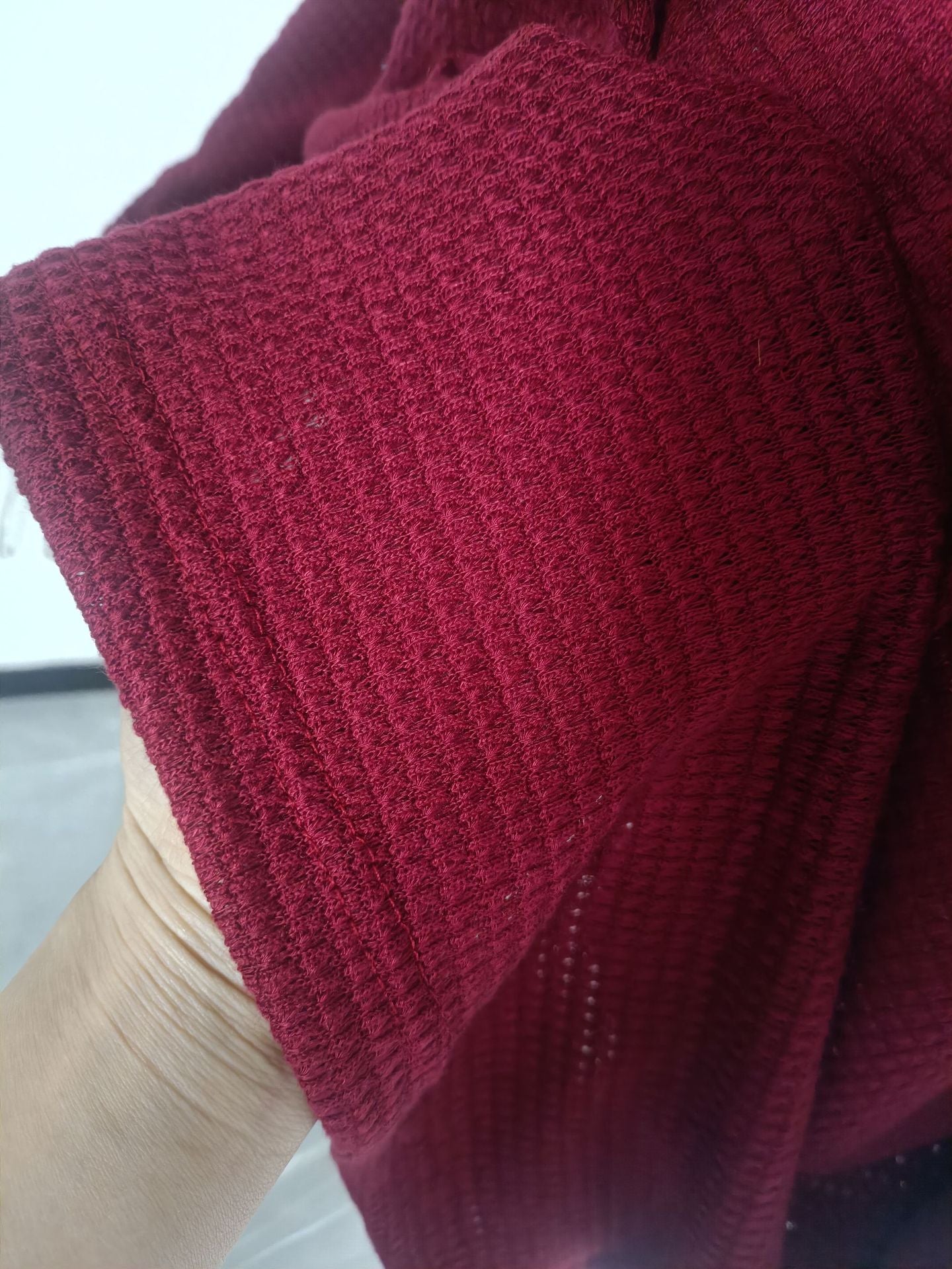 Women knitting waffle Slash Shoulder Top 42