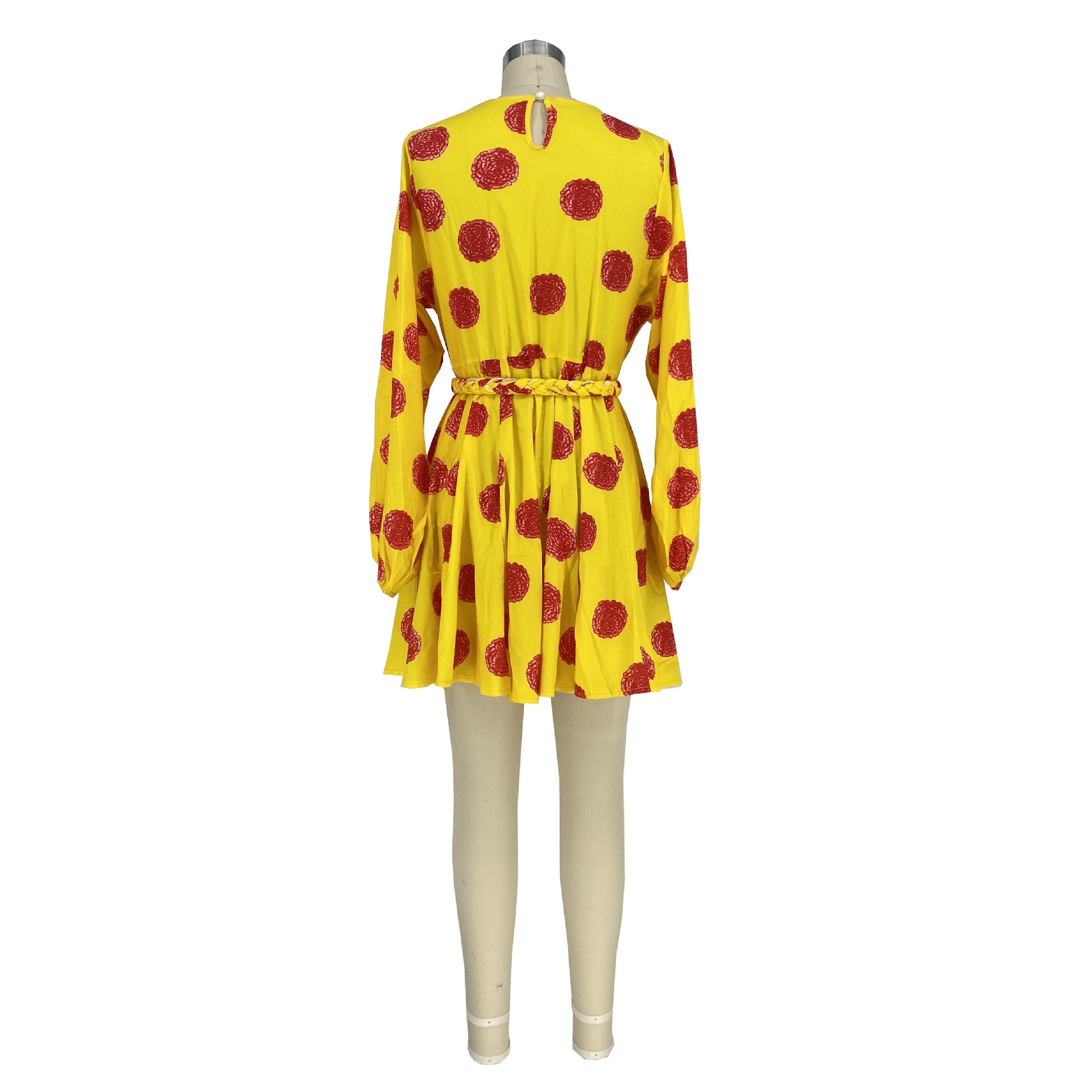 Women's Polka Dot Long Sleeve Lantern Sleeve Short Dress 15