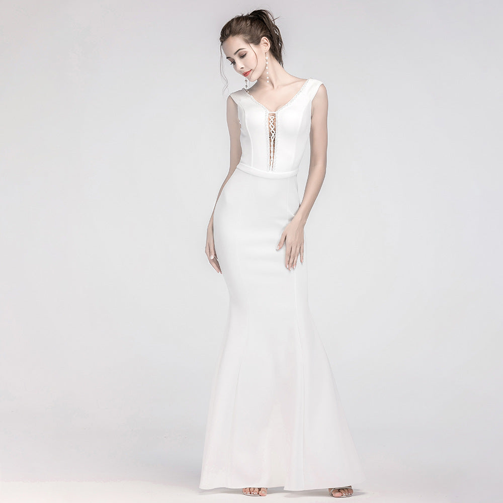 Women Elegant V Neck Slim Formal Party Maxi Mermaid Evening Dress 27