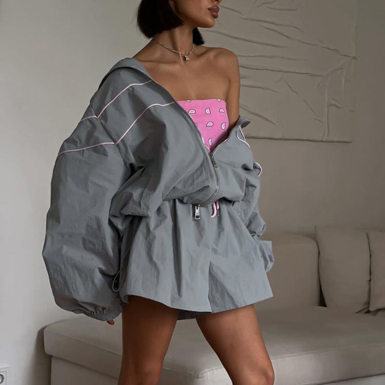 Women sports autumn long-sleeved jacket and shorts Two Piece Set 3