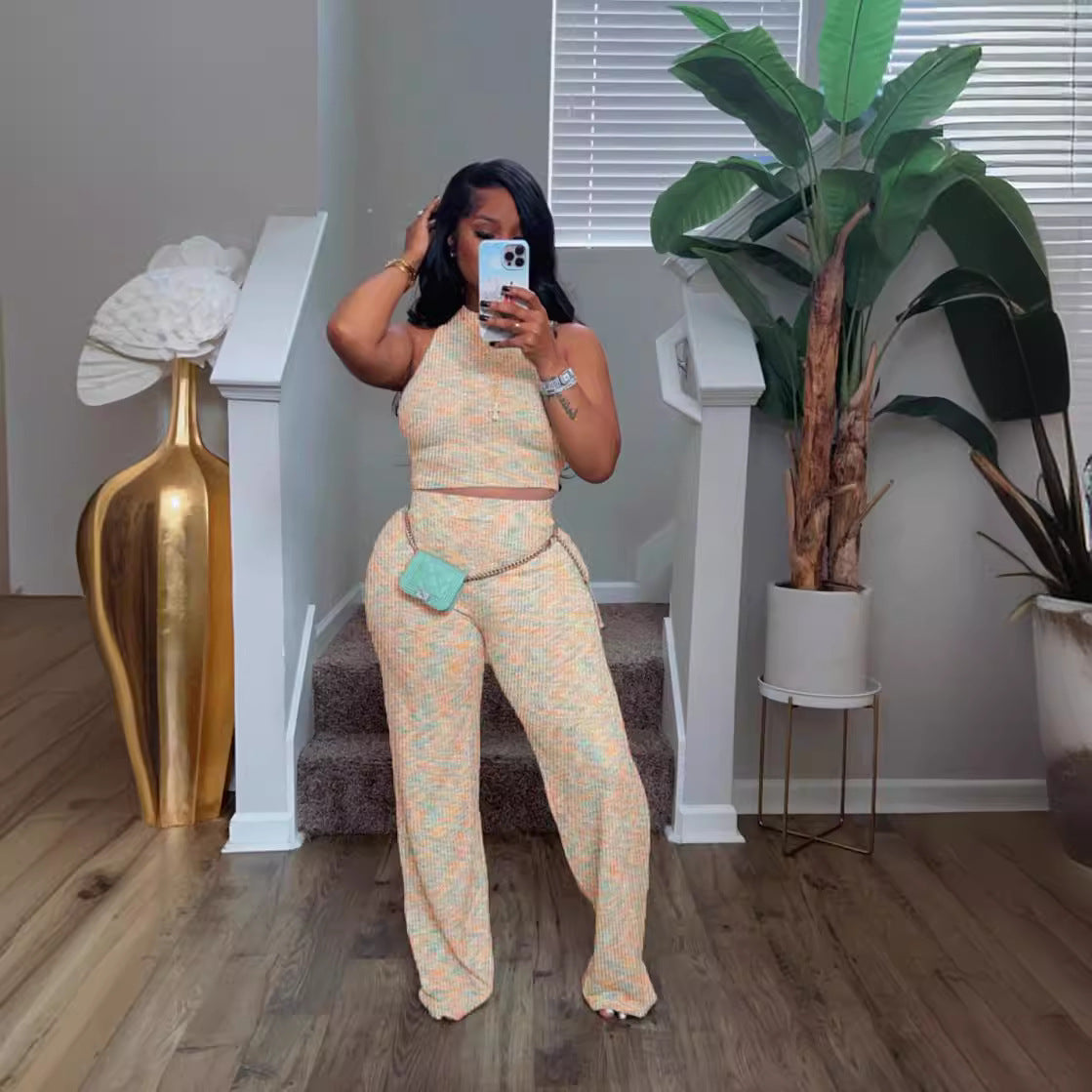 Women's Summer Sleeveless Printed Tank Top Wide-Leg Trousers Two-Piece Set 5