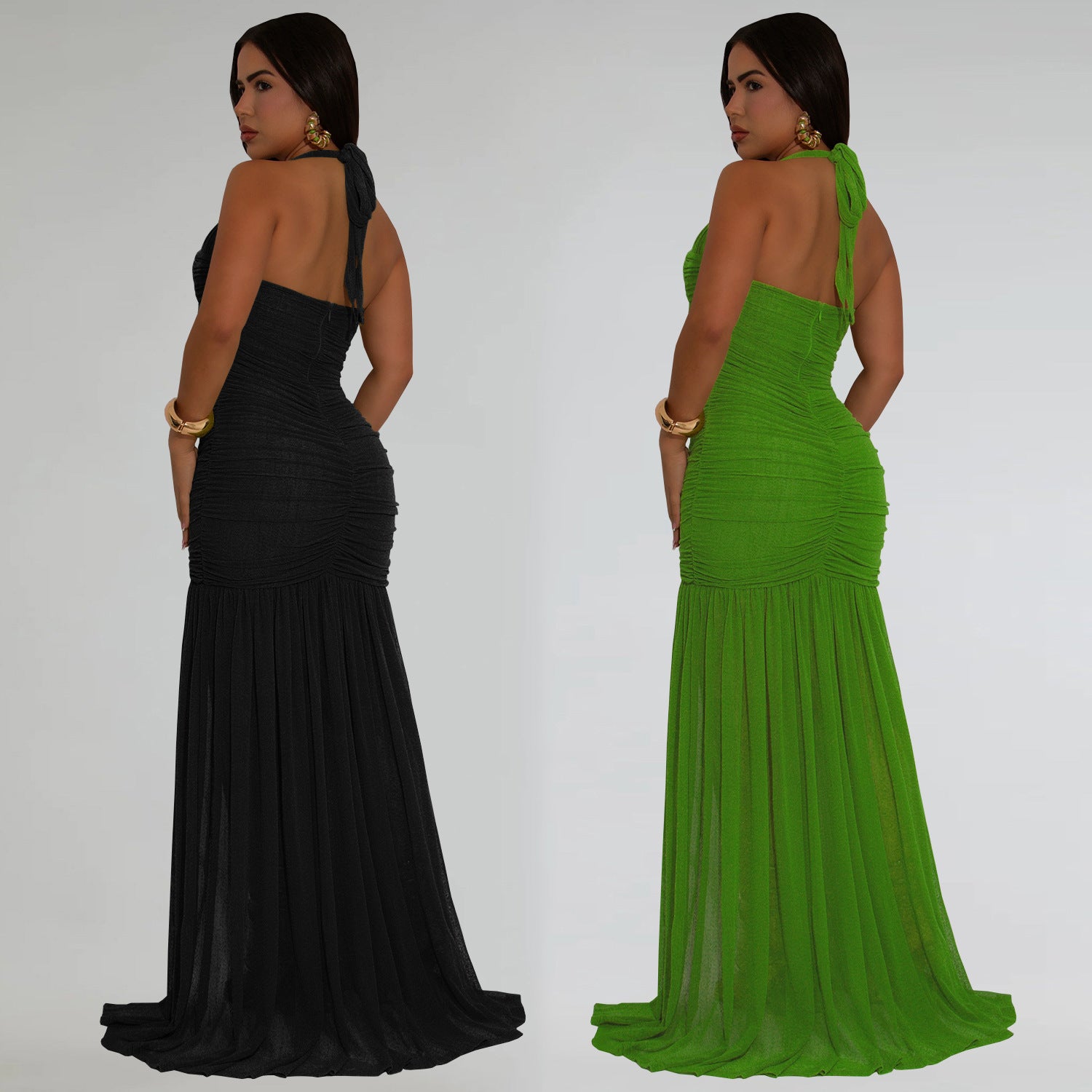 Women’s Summer Sheer High-Slit Solid Color Dress