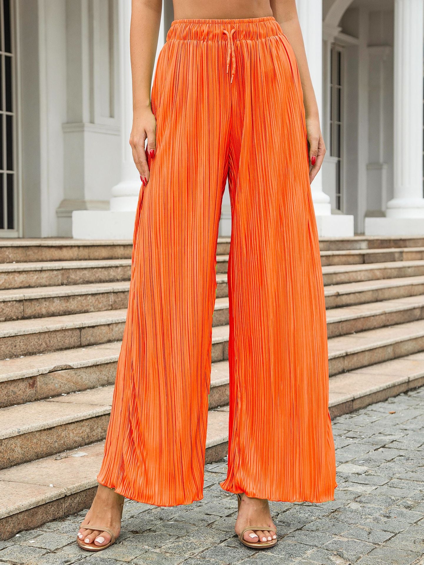 Women's Pleated Spring And Autumn Trousers Elastic Waist Loose Pants 3