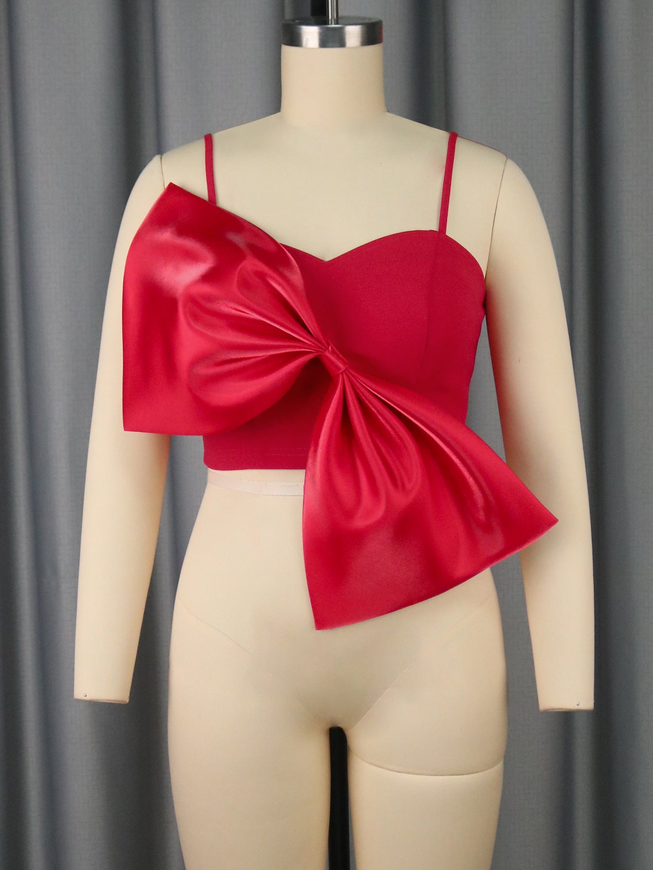 Bow-Detail Sexy Strap Top & Asymmetric Elegant Skirt Two-Piece Set 6