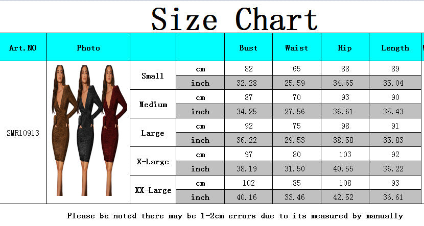 Sexy Fashion Bright Silk V-Neck Women's Long Sleeve Dress 14