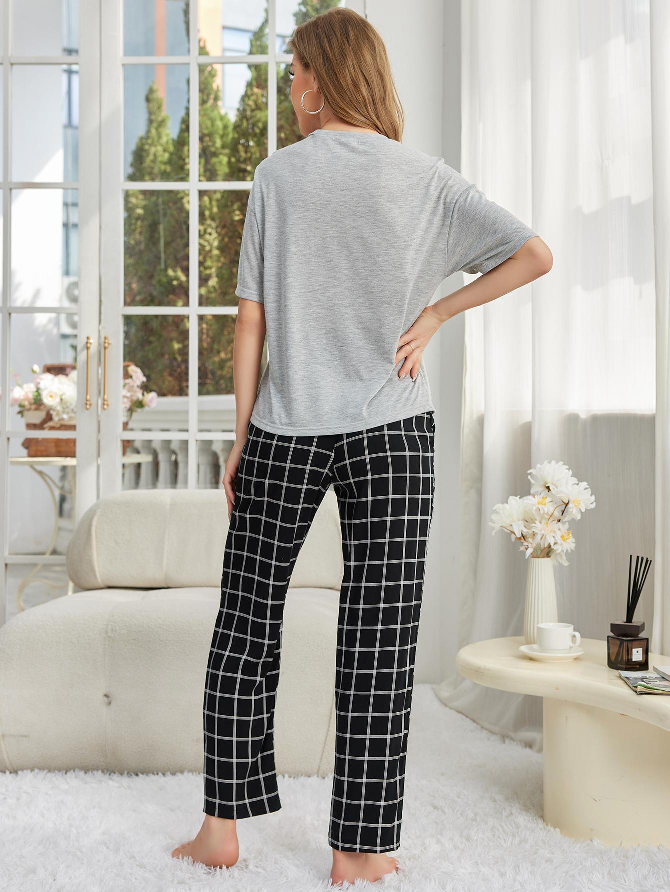 Pajamas for Women Summer Short Sleeve T-shirt Pants Simple Casual Home Clothes set 18