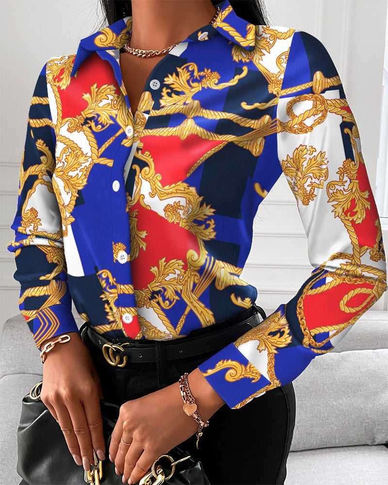 Women long-sleeved elegant printed shirt 7