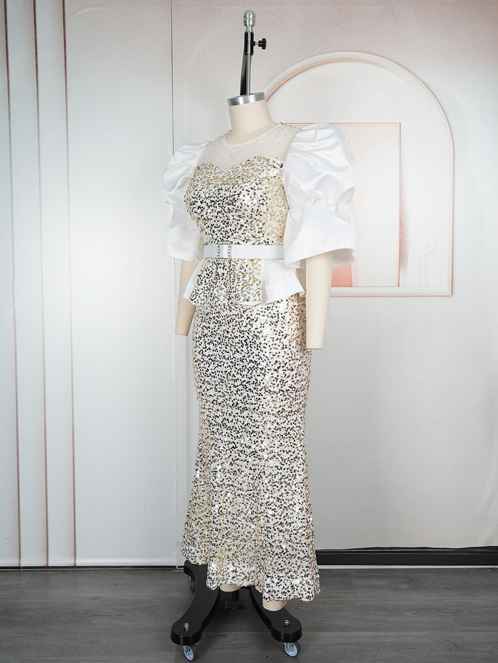 Plus Size Women's Autumn Sequin Mermaid Dress High Waist Party Evening Gown 12