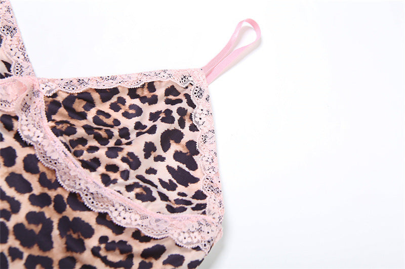 Women summer leopard print lace patchwork crop top and shorts two piece set 13