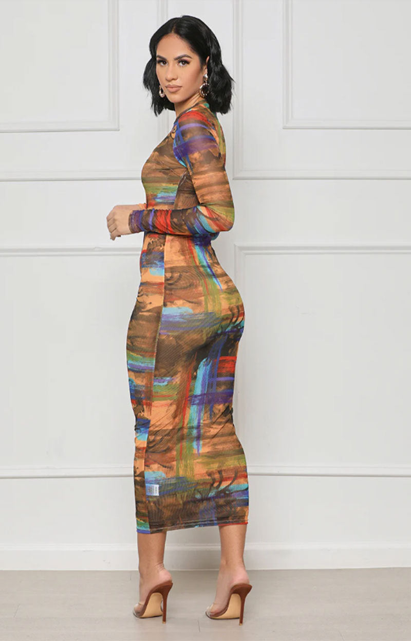 Autumn Fashion Print Women Long Sleeve Casual Dress 5