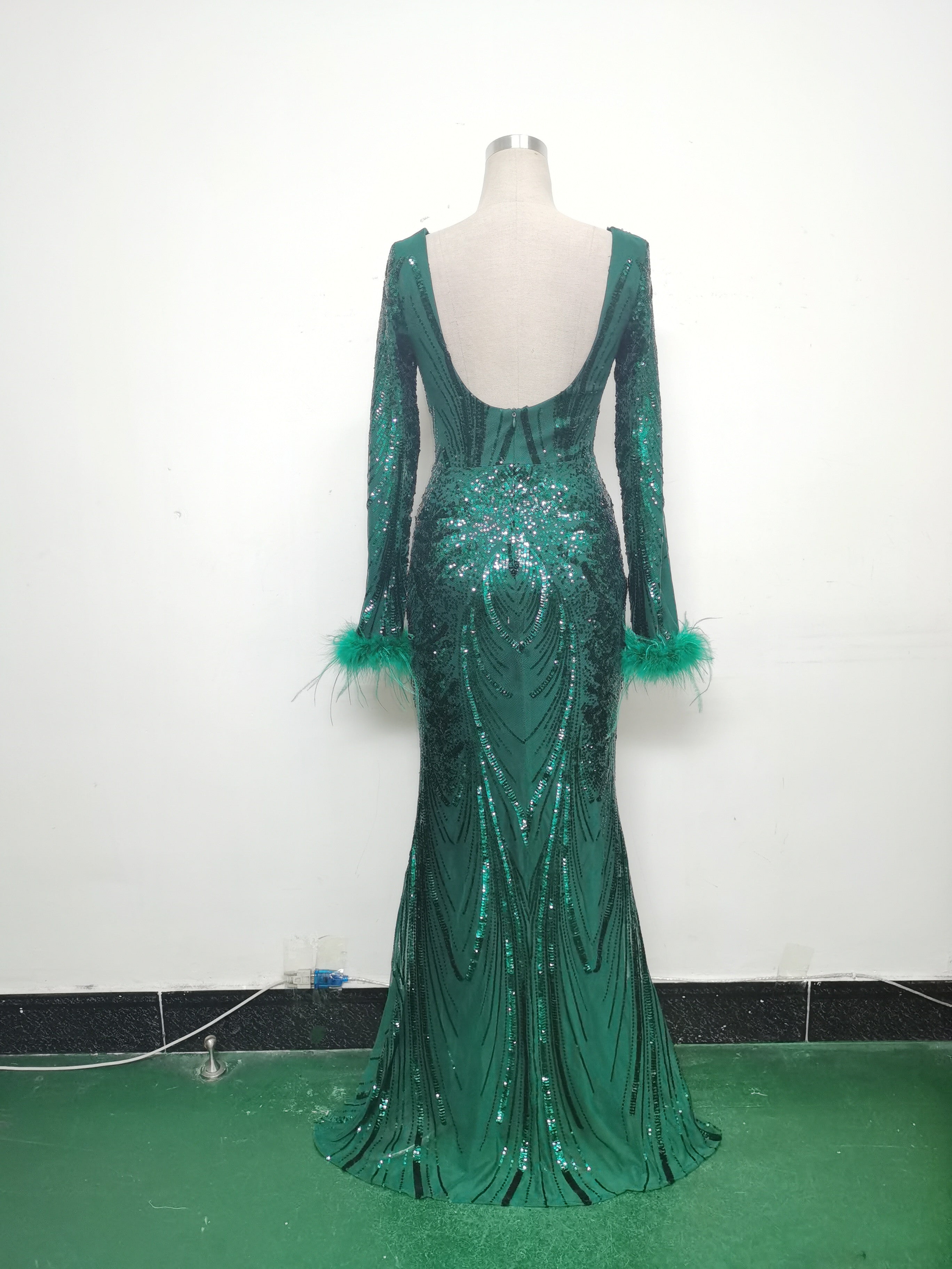 Women Positioning Flower Ostrich Feather Evening Dress 29