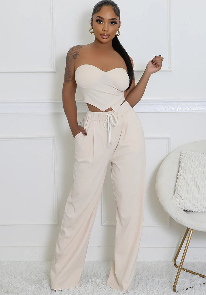 Women heart-shaped Strapless Top and Casual trousers two-piece set