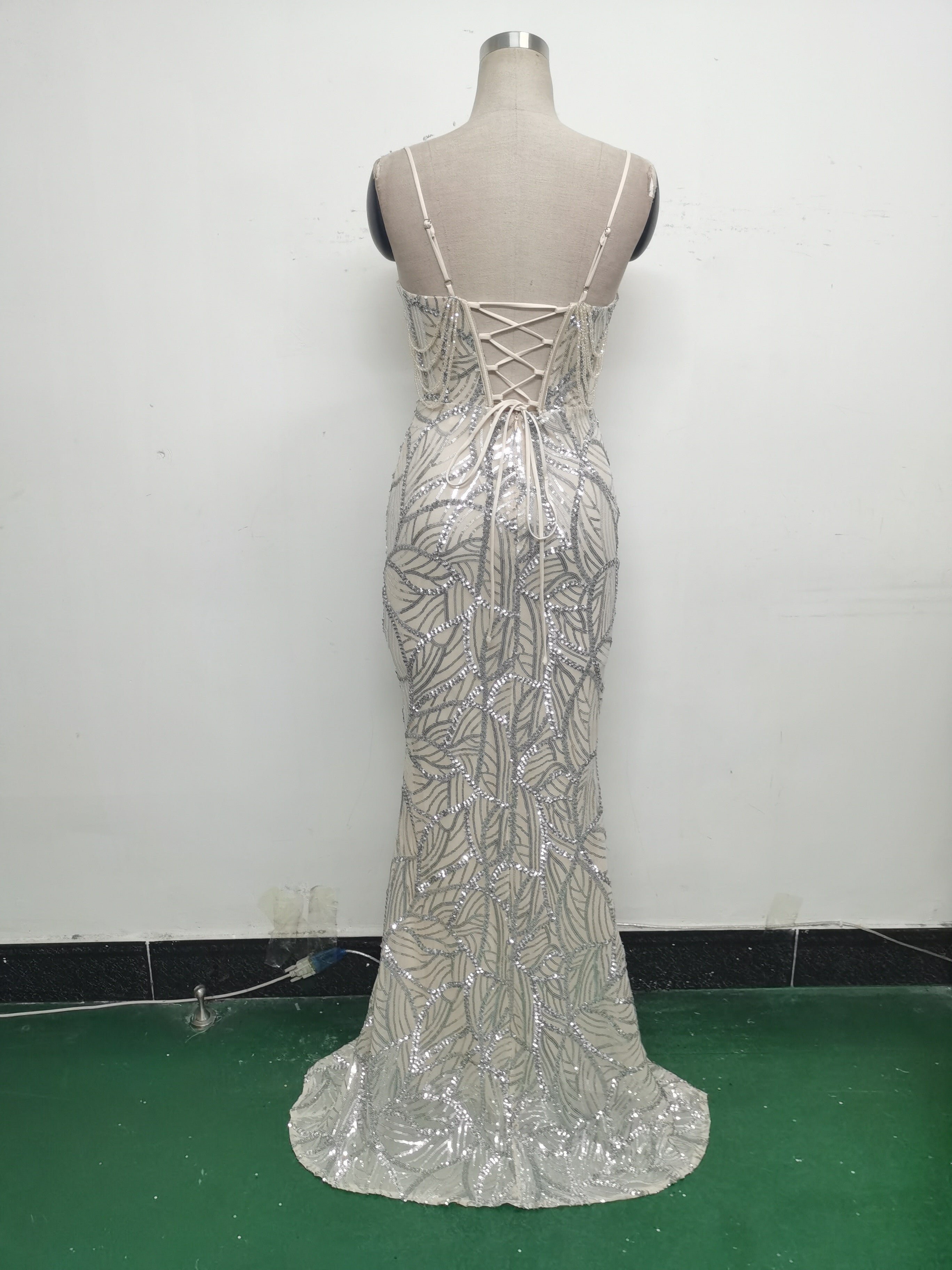 Women beaded cross Lace-Up hollow Patchwork Formal Party evening dress 29