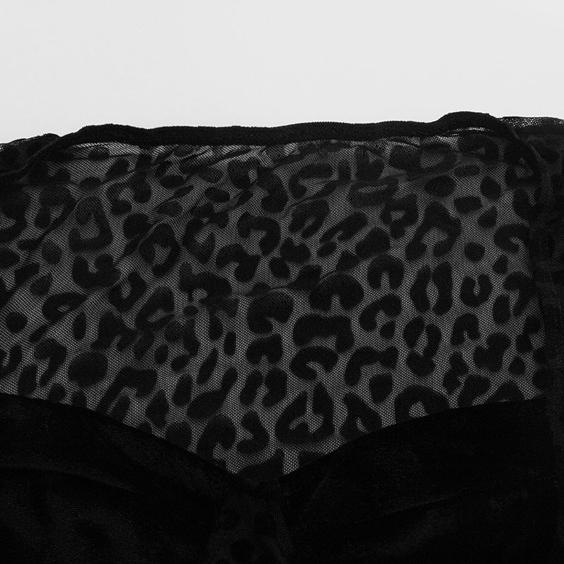Women autumn leopard print flocked mesh sexy Bodycon Mini dress 13